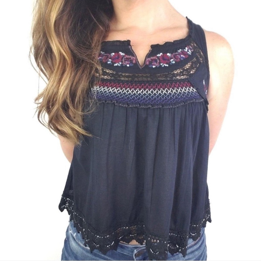 Free People Top Embroidered Beaded Cropped Size XS